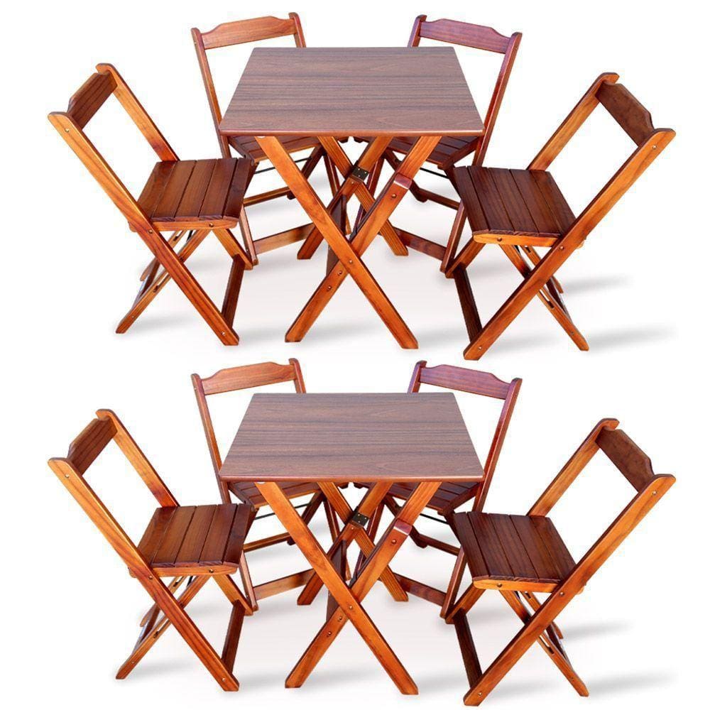 Kit 2 Conjuntos De Mesa Dobravel Com 4 Cadeiras Dobráveis De Madeira 70x70 Cm Imbuia Marrom