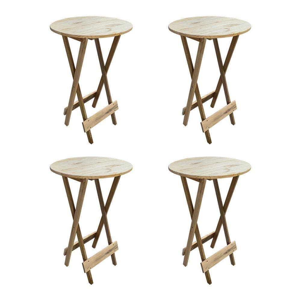 Kit 4 Mesas Bistrô Dobrável Em Madeira Padrão - Sem Pintura / Crua - Marrom