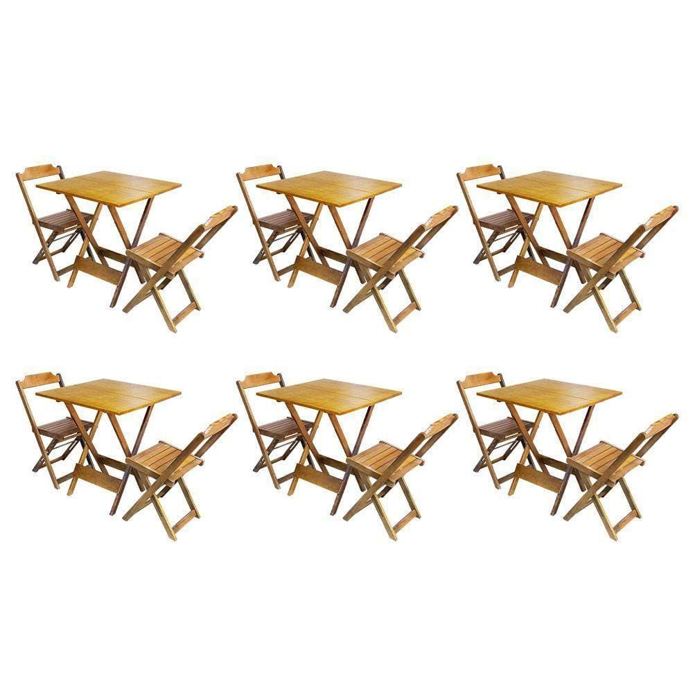 Kit 6 Conjuntos De Mesa Dobravel Com 2 Cadeiras De Madeira 70X70 - Mel - Amarelo