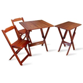 Conjunto De Mesa 70x70 E Mesa Aparador Dobrável C/ 2 Cadeiras Tarimatã P/ Area Gourmet Imbuia Marrom