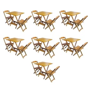 Kit 7 Jogos De Mesa Dobravel Com 2 Cadeiras De Madeira 70X70 Para Restaurante E Bar - Mel