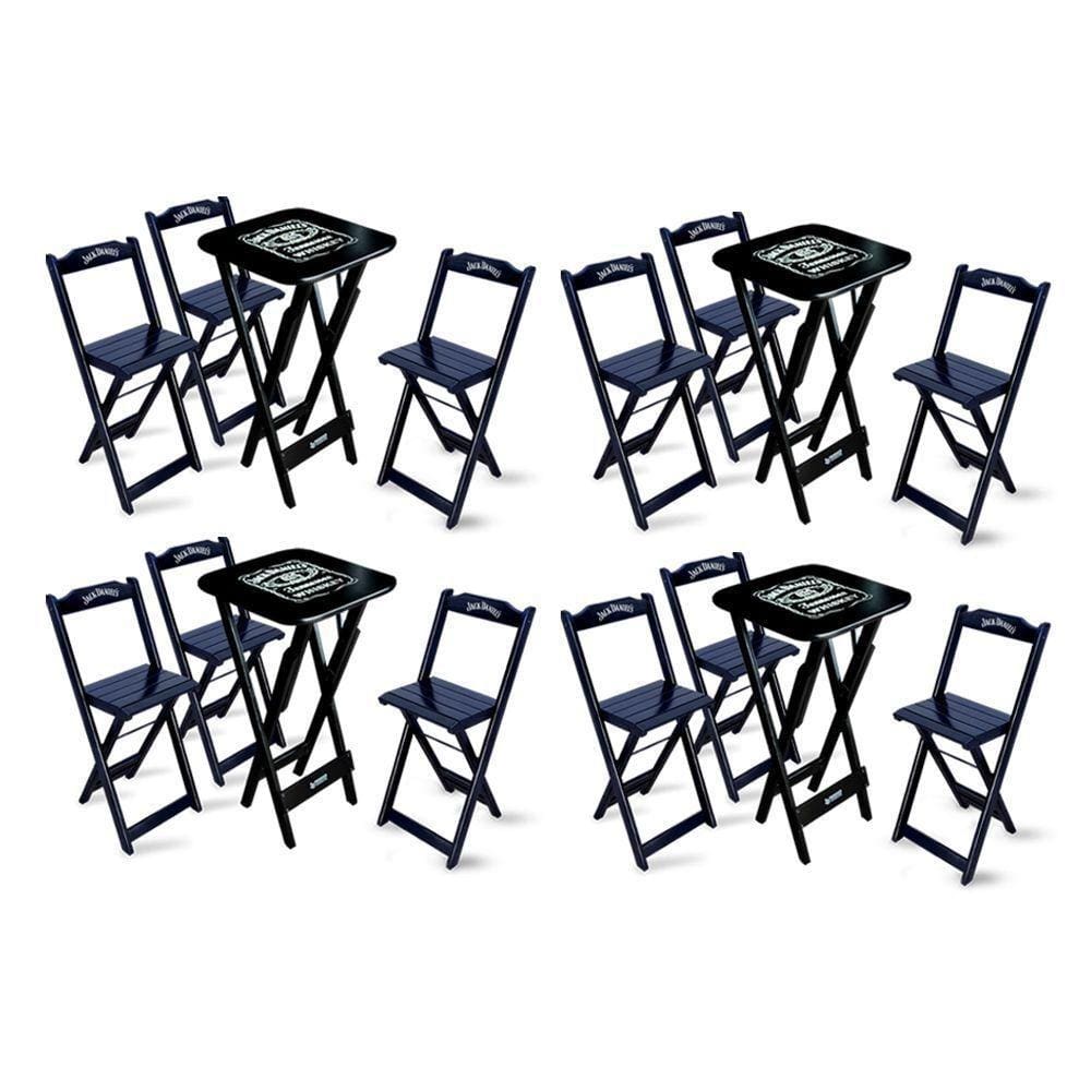Kit 4 Conjuntos De Mesa Bistrô Dobrável Jack Daniel`s Com 3 Banquetas De Madeira Preta - Cor: Preto