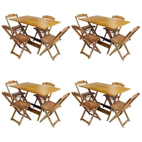Kit 4 Conjuntos De Mesa Com 4 Cadeiras De Madeira Dobravel 120X70 Mel - Amarelo