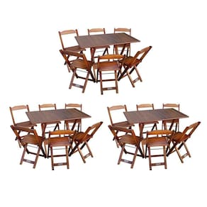 Kit 3 Conjuntos De Mesa Dobráveis De Madeira 70x110cm Com 6 Cadeiras Imbuia - Cor: Marrom