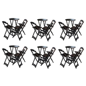 Kit 6 Jogos De Mesa Bistrô De Madeira Dobrável Com 3 Banquetas - Tabaco