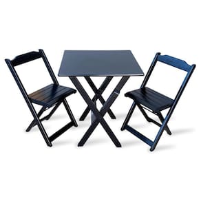 Jogo De Mesa Em Madeira Com 2 Caderias Dobravel 60x60 Para Bar E Restaurante - Preto - Cor: Preto