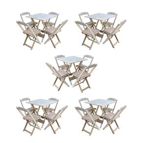 Kit 5 Jogos De Mesa Dobravel Com 4 Cadeiras De Madeira 70X70 Para Restaurante E Bar - Sem Pintura