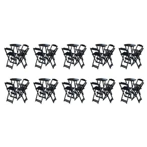 Kit 10 Jogos De Mesa Bistrô De Madeira Dobrável Com 3 Banquetas - Preto