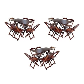 Kit 3 Jogos De Mesa Dobravel Com 6 Cadeiras De Madeira 120X70 Para Restaurante E Bar - Imbuia