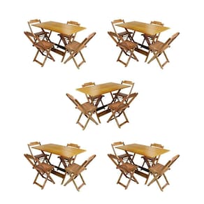 Kit 5 Conjuntos De Mesa Dobravel Com 4 Cadeiras De Madeira 120X70 Para Restaurante E Bar - Mel