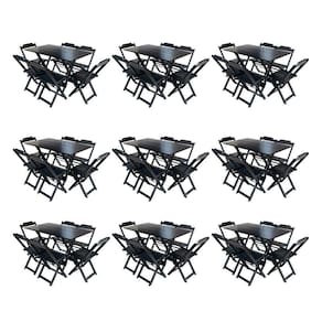 Kit 9 Jogos De Mesa Dobravel Com 6 Cadeiras De Madeira 120X70 Para Restaurante E Bar - Preto