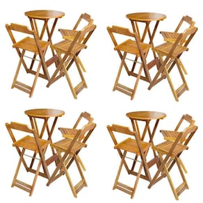 Kit 4 Jogos De Mesa Bistrô De Madeira Dobrável Com 3 Banquetas - Mel