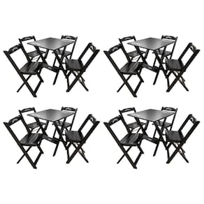 Kit 4 Conjuntos Mesa Dobrável Madeira 70x70 Com 4 Cadeiras Personalizada Jack Preta - Cor: Preto