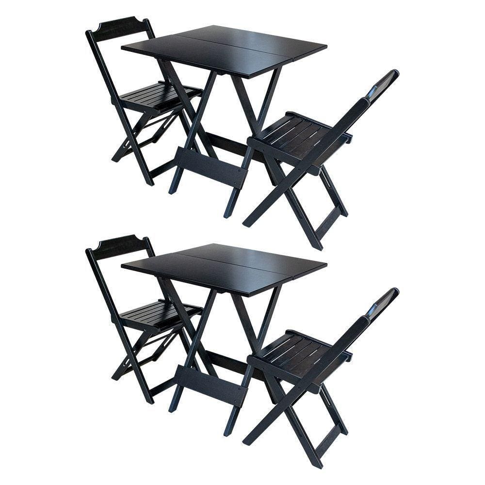 Kit 2 Conjuntos De Mesa Dobravel Com 2 Cadeiras De Madeira 70X70 - Pret - Preto