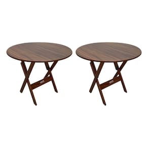 Kit 2 Mesas Dobráveis De Madeira Redonda 90cm Imbuia - Cor: Marrom