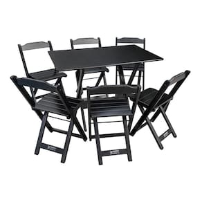 Conjunto De Mesa Dobrável De Madeira Madeira 70x110cm Com 6 Cadeiras Preta - Cor: Preto