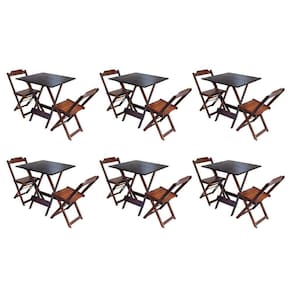 Kit 6 Conjuntos De Mesa Dobravel Com 2 Cadeiras De Madeira 70X70 - Imbu - Marrom