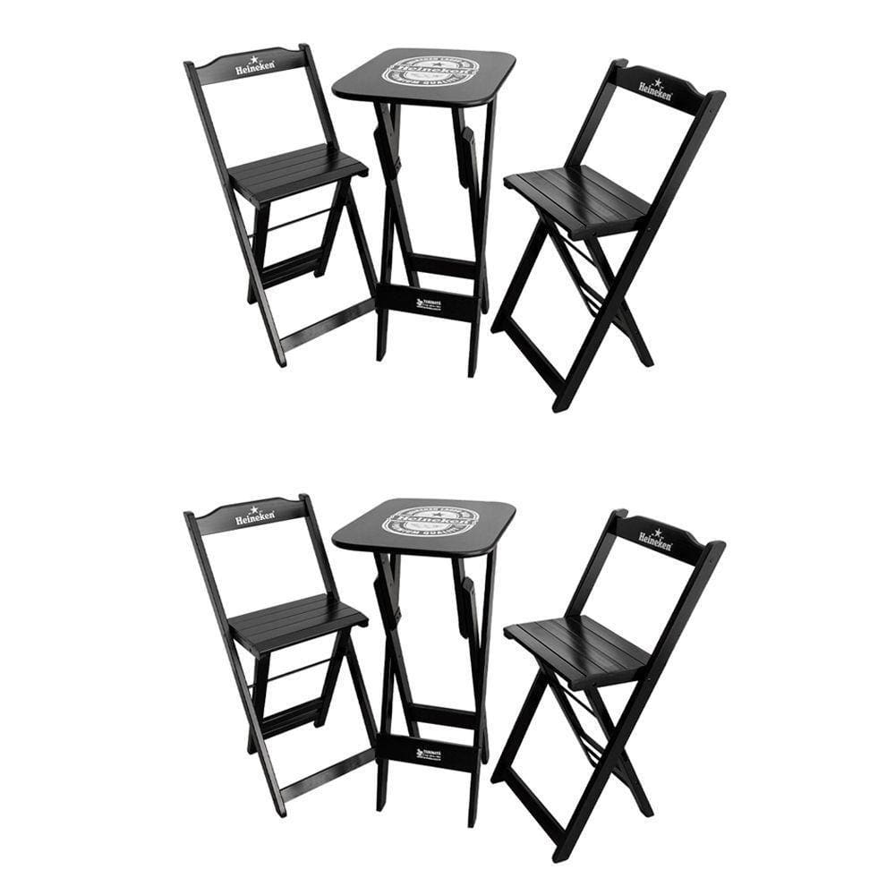 Kit 2 Conjuntos Bistrô Mesa Com 2 Banquetas Dobráveis De Madeira Personalizada Hei Preta