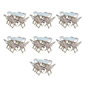 Kit 7 Jogos De Mesa Dobravel Com 6 Cadeiras De Madeira 120X70 Para Restaurante E Bar - Sem Pintura