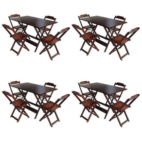 Kit 4 Conjuntos De Mesa Com 4 Cadeiras De Madeira Dobravel 120X70 Imbuia - Marrom