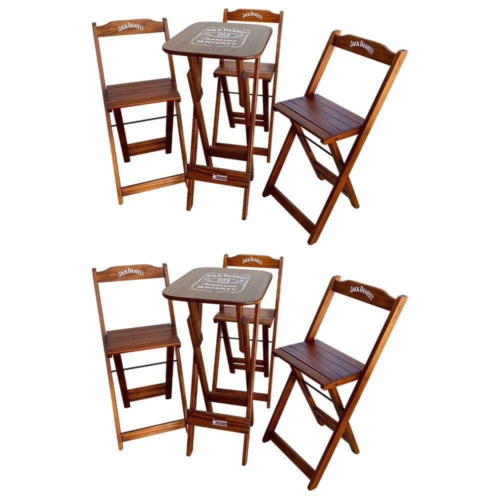 Kit 2 Conjuntos Bistrô Mesa Com 3 Banquetas Dobráveis De Madeira Personalizada Jack - Imbuia Marrom
