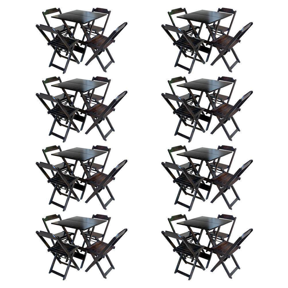 Kit 8 Conjuntos De Mesa Com 4 Cadeiras De Madeira Dobravel 70X70 Qualidade Móveis Guara - Tabaco