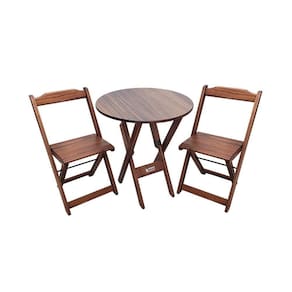 Conjunto Dobrável Mesa De Madeira 70cm Redonda Com 2 Cadeiras Imbuia - Cor: Marrom