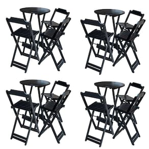 Kit 4 Jogos De Mesa Bistrô De Madeira Dobrável Com 3 Banquetas - Preto