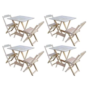 Kit 4 Conjuntos De Mesa Dobravel Com 2 Cadeiras De Madeira 70X70 - Sem - Marrom
