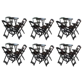 Kit 6 Jogos De Mesa Bistrô De Madeira Com 4 Cadeiras Dobravel Tabaco - Marrom