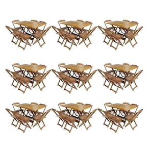 Kit 9 Jogos De Mesa Dobravel Com 6 Cadeiras De Madeira 120X70 Para Restaurante E Bar - Mel