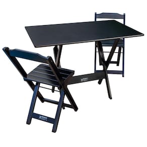 Conjunto De Mesa Dobrável 70x110 Com 2 Cadeiras Preto - Cor: Preto