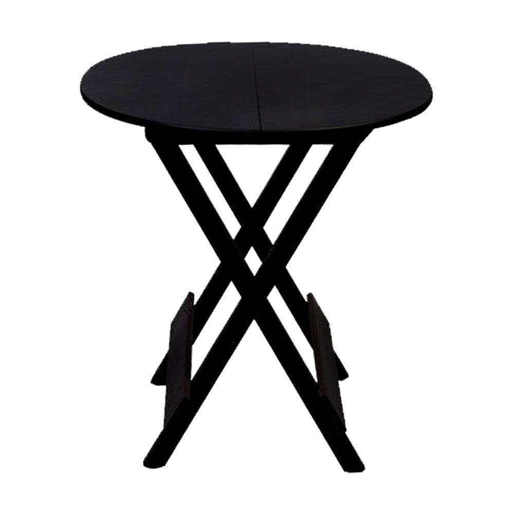 Mesa Redonda Dobrável Em Madeira Maciça 70X70 Preto