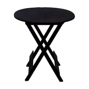 Mesa Redonda Dobrável Em Madeira Maciça 70X70 Preto