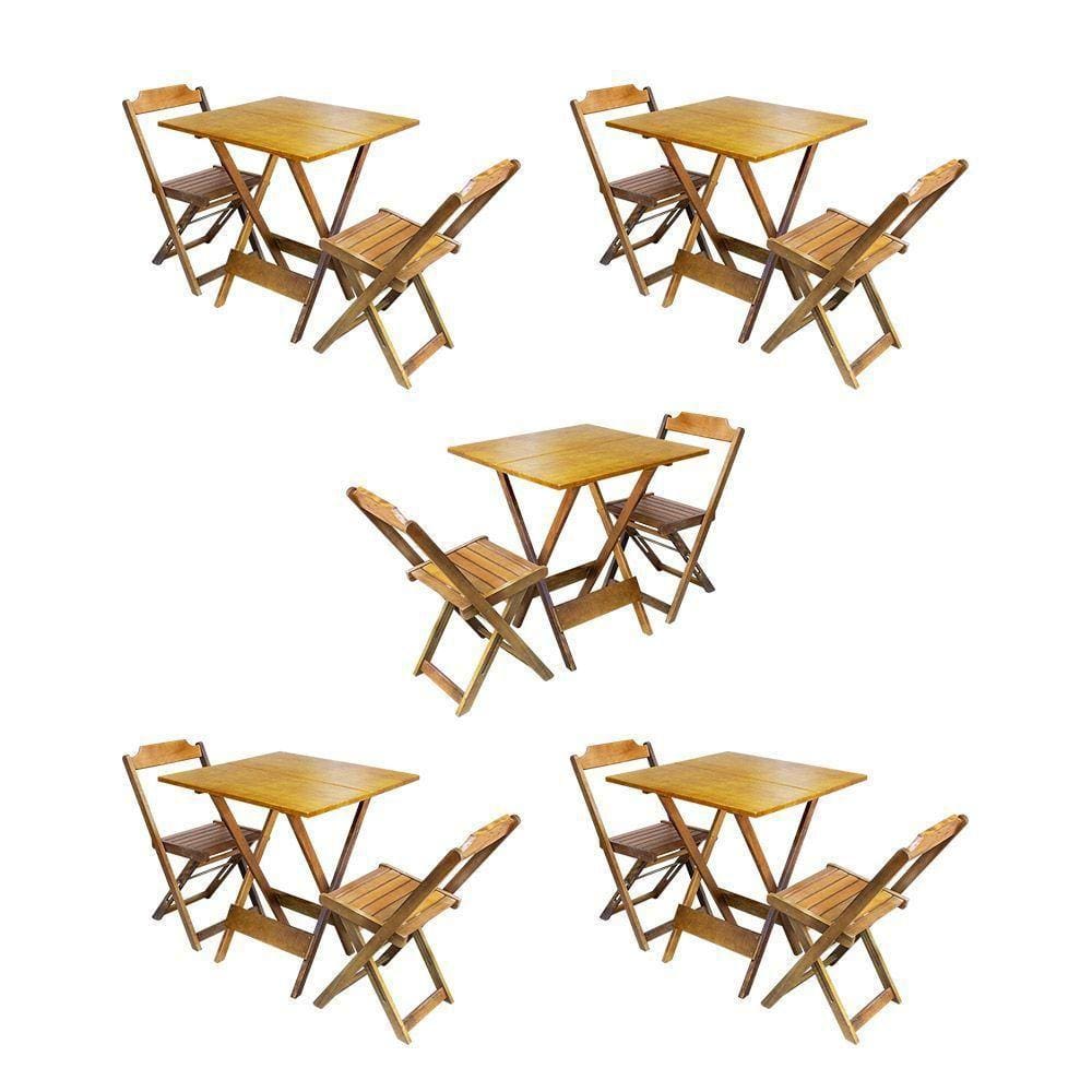 Kit 5 Conjuntos De Mesa Dobravel Com 2 Cadeiras De Madeira 70X70 Para Restaurante E Bar - Mel