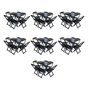 Kit 7 Jogos De Mesa Dobravel Com 6 Cadeiras De Madeira 120X70 Para Restaurante E Bar - Preto