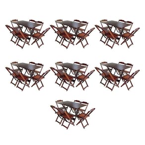 Kit 7 Jogos De Mesa Dobravel Com 6 Cadeiras De Madeira 120X70 Para Restaurante E Bar - Imbuia