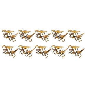 Kit 10 Conjuntos De Mesa Dobravel Com 2 Cadeiras De Madeira 70X70 - Mel - Amarelo