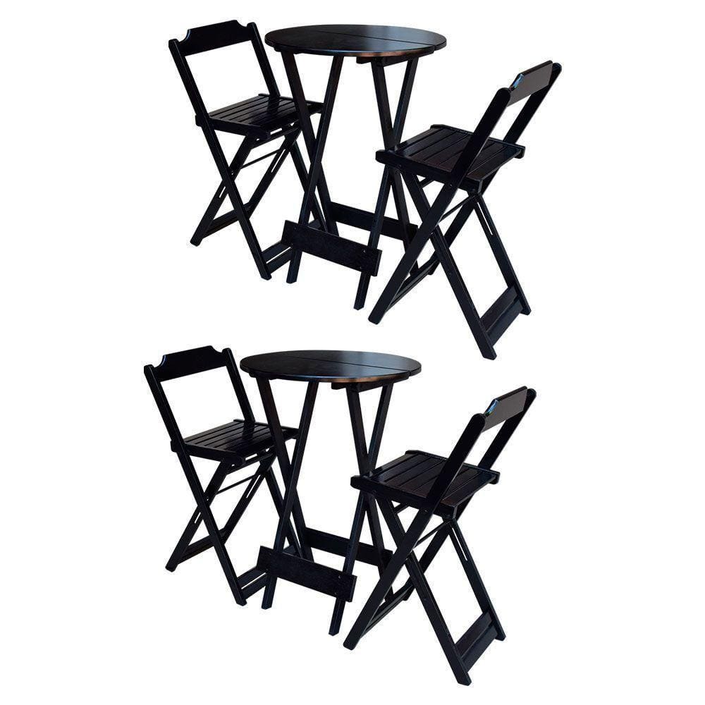 Kit 2 Jogos De Mesa Bistrô Dobrável Em Madeira Maciça Com 2 Banquetas Altas - Tabaco - Marrom