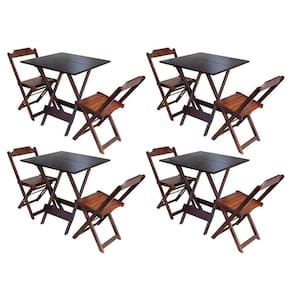 Kit 4 Conjuntos De Mesa Dobravel Com 2 Cadeiras De Madeira 70X70 - Imbu - Marrom