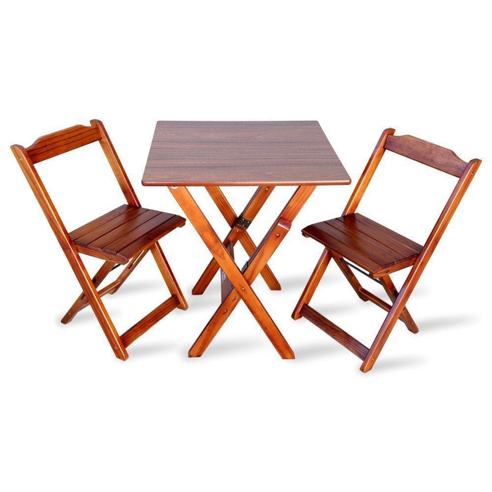Jogo De Mesa Dobravel Com 2 Cadeiras 60x60 Para Bar E Restaurante - Imbuia - Cor: Marrom