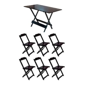 Conjunto Mesa De Madeira Dobravel 120X70 Tabaco 6 Cadeiras - Marrom
