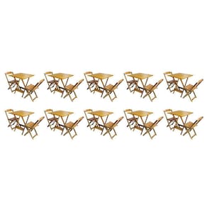 Kit 10 Conjuntos De Mesa Dobravel Com 2 Cadeiras De Madeira 70X70 - Mel - Amarelo