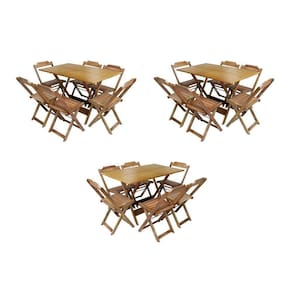 Kit 3 Jogos De Mesa Dobravel Com 6 Cadeiras De Madeira 120X70 Para Restaurante E Bar - Mel