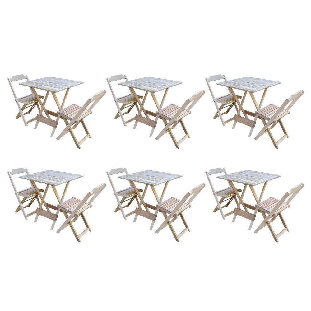 Kit 6 Jogos De Mesa Dobravel Com 2 Cadeiras De Madeira 70X70 - Sem Pint - Marrom