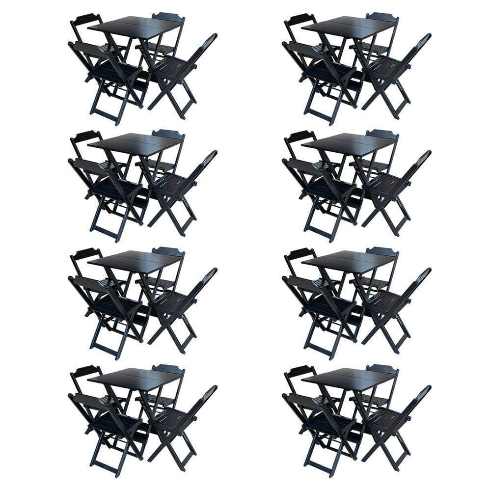 Kit 8 Jogos De Mesa Com 4 Cadeiras De Madeira Dobravel 60X60 - Preto - Preto