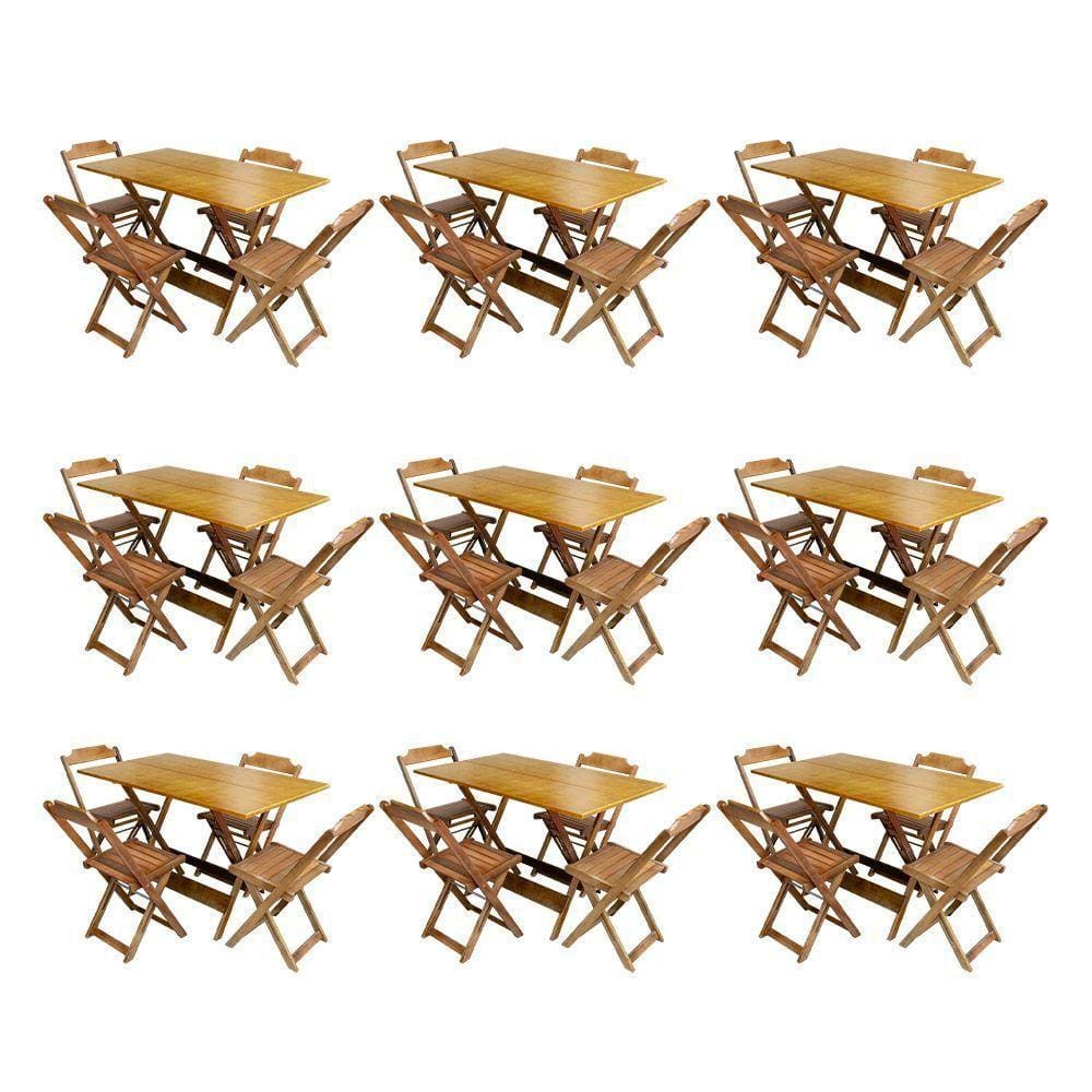 Kit 9 Conjuntos De Mesa Dobravel Com 4 Cadeiras De Madeira 120X70 Para Restaurante E Bar - Mel