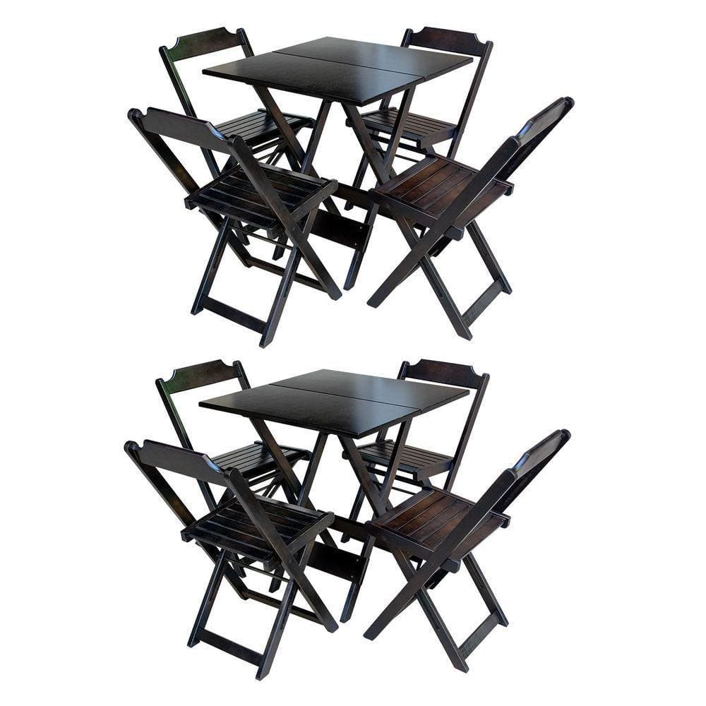 Kit 2 Jogos De Mesa Com 4 Cadeiras De Madeira Dobravel 70X70 - Tabaco - Marrom