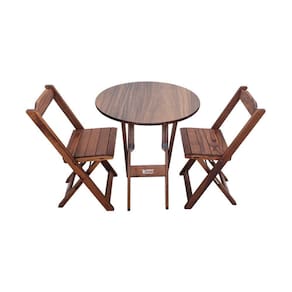 Mesa Dobrável De Madeira Redonda 70cm Com 2 Cadeiras Imbuia - Cor: Marrom