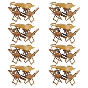 Kit 8 Conjuntos De Mesa Com 4 Cadeiras De Madeira Dobravel 120X70 Mel - Amarelo